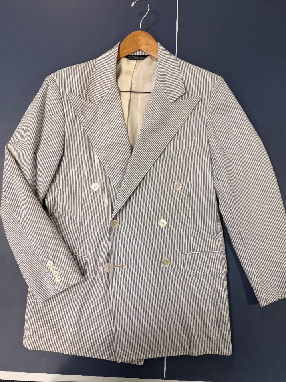 Vintage Polo Ralph Laurent db double breasted peak lapel seersucker Blazer